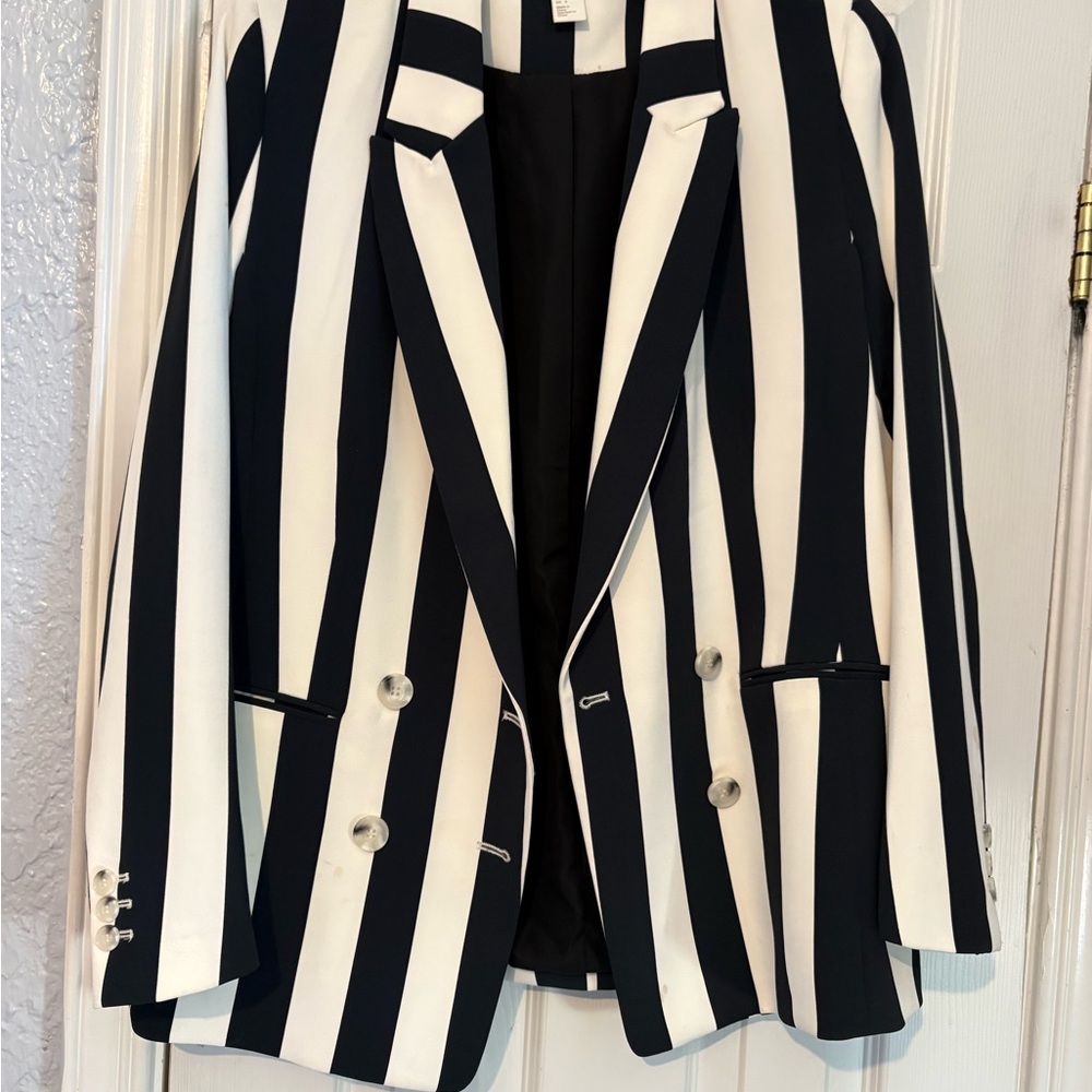 H&M Black and White Striped Blazer